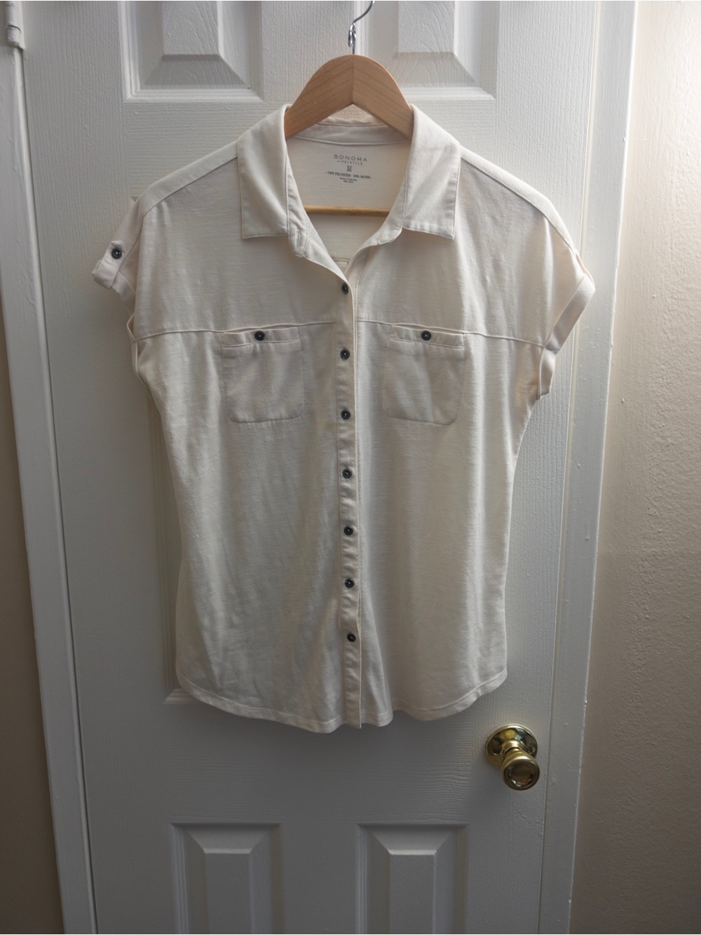 Sonoma Ivory Short-Sleeve Button-Down Shirt with Chest Pockets